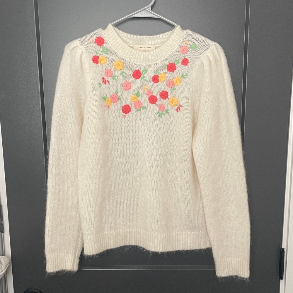 SEZANE - Floral Embroidered Cream Sweater